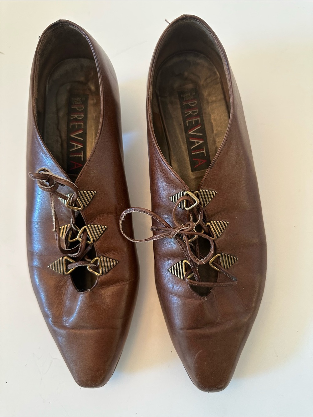 Funky PREVATA Italy Shoes Brown Leather Bronze Accents Laces Sz 6